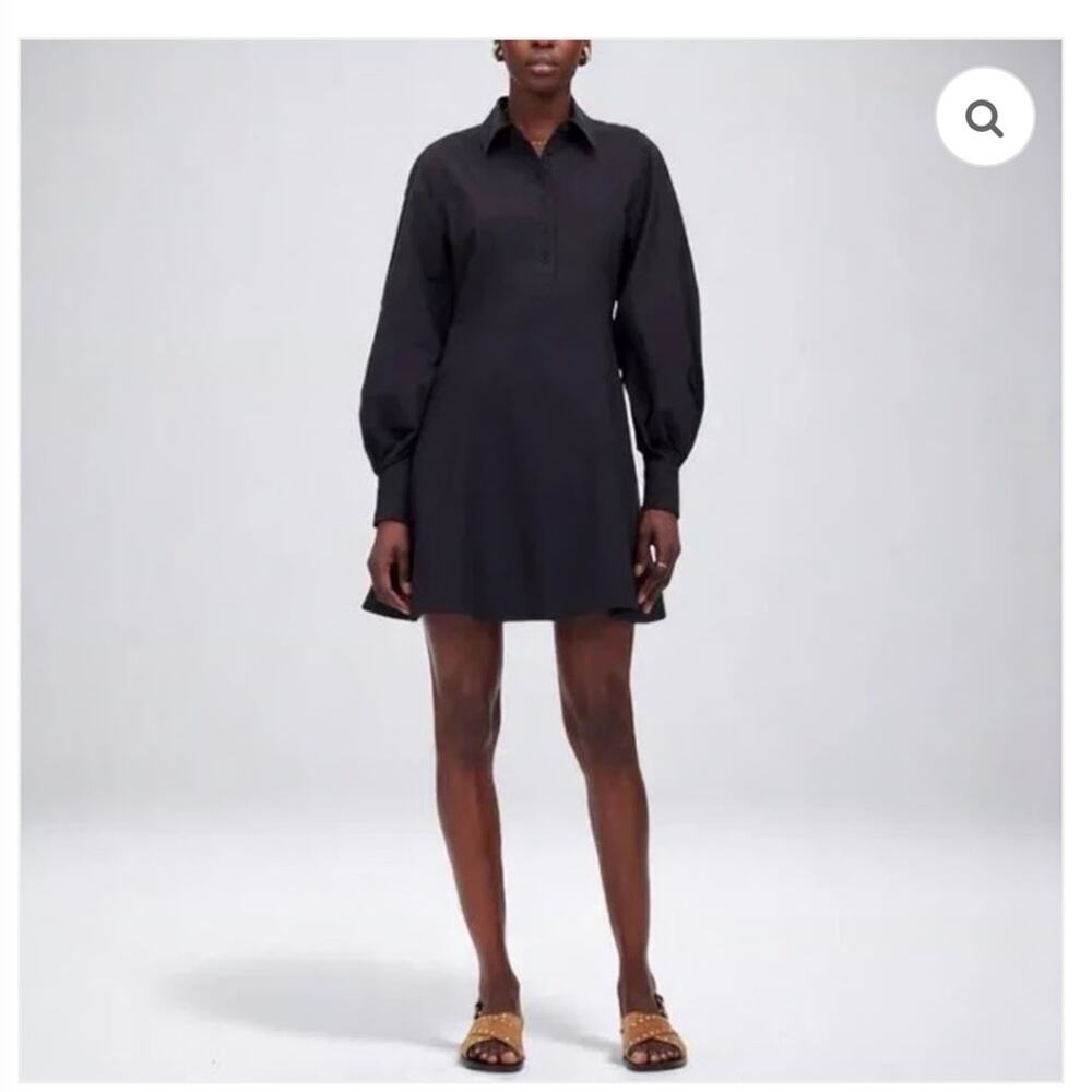 Madewell Seamed Long Sleeve Mini Shirt Dress Black Size 8
